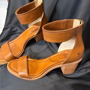 Frye Tan Leather Block Heel Sandals